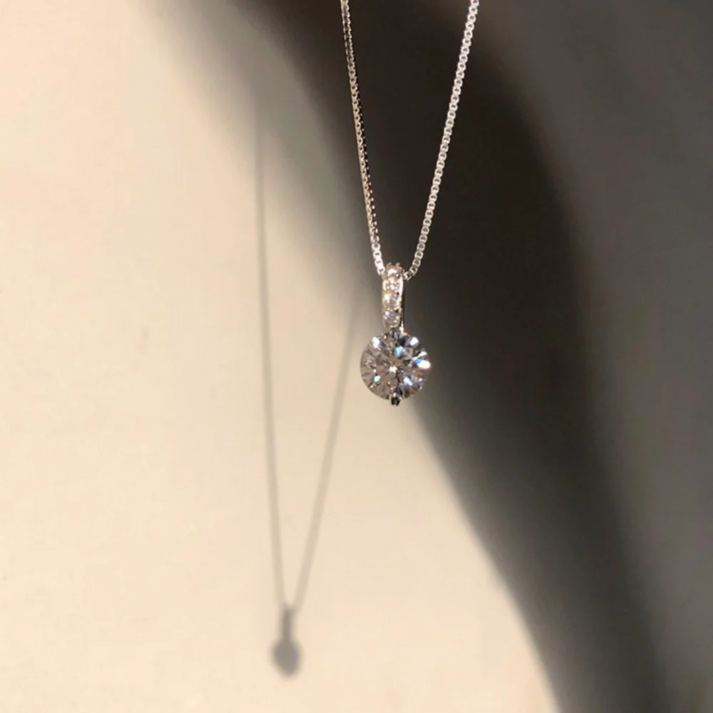 Sterling Silver Drop Bar Round Simulated Diamond Pendant Necklace - Picture 5 of 10